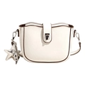 Borsa a sella beige con bordi marroni, ciondolo a stella argento e chiusura girevole - Con Ciondolo / Bianco