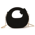 Elegant black velvet crescent handbag with knotted handle and gold chain strap - Twisted Knot - Black