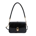 Minimalist black patent leather shoulder bag with gold chain and oval twist lock - Black