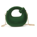 Deep green velvet circular handbag with elegant gold metal chain and matte texture - Twisted Knot - Green