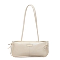Bolso de hombro Boston blanco crema con correas largas y placa metálica de marca - Blanco Roto