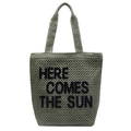 Grüne gewebte Tragetasche mit Here Comes The Sun Stickerei für den Sommerurlaub - Grün