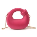 Hot pink minimalist geometric chain handbag with matte finish and gold metal strap - Twisted Knot - Rose Red
