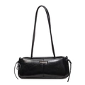 Bolso de hombro baguette negro clásico en cuero encerado brillante con correa - Negro