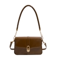 Vintage brown leather handbag with gold metal clasp and adjustable shoulder strap - Khaki