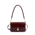 Retro wine red patent leather handbag with gold oval clasp and elegant chain strap - Red