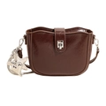 Classic dark brown saddle bag in oily leather finish with silver star and heart charms - Coffee