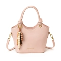 Pink bucket bag with wood bead tassel and FASHION & YM lettering for women - Pink