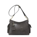 Vintage dark grey shoulder bag with multi-pocket design and retro bronze hardware - Gray