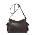 French vintage dark brown leather underarm baguette bag with side flap pockets and brass hardware - Brown