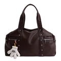 Borsa tote minimalista in ecopelle marrone cioccolato con borchie argentate e dettagli zip - Con Ciondolo / caffè