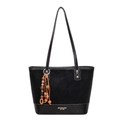 Retro zwarte tote bag met matte suède textuur en kleurrijke houten kralenkwast - Met Hanger / Zwart