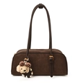 Borsa a mano bowling marrone opaco con charm orsetto e dettagli metallici dorati - Con Ciondolo / caffè