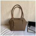 Minimalist large brown tote bag with lychee texture leather and dual handles - Elephant Gray
