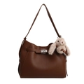 Borsa a secchiello Hobo in pelle marrone con chiusura argento e ciondolo a coniglio - Con Ciondolo / Marrone