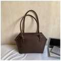 Large dark brown leather tote bag with pebble texture and dual shoulder straps for work - Brown