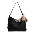 Borsa hobo nera in pelle martellata con chiusura a scatto d'argento e charm a coniglio - Con Ciondolo / Nero
