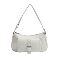 Chic cream white baguette bag in premium faux leather with silver buckle and chain detail - White