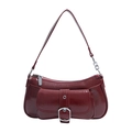 Retro burgundy faux leather shoulder bag with vintage texture and silver buckle detail - Red