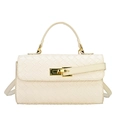 Chic beige woven handbag for women with gold metallic clasp and detachable shoulder strap - White