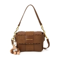 Petit sac carré minimaliste marron foncé en cuir et daim avec bords ondulés - Marron