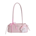 Borsa a spalla rosa chiaro in ecopelle con ciondolo a stella e fiocco in seta - Rosa