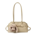 Borsa a spalla beige in pelle PU con fibbia dorata e ciondolo a forma di coniglio - Con Ciondolo / Grigio Beige