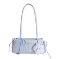 Borsa baguette azzurra in finta pelle con fiocco a quadretti e ciondolo a stella - Blu