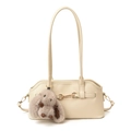 Elegante borsa a spalla color crema con morsetto dorato e ciondolo a forma di coniglio - Con Ciondolo / Bianco Sporco