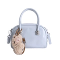 Light blue patent leather crossbody bag with silver buckle and plush alpaca charm - With Charm / Blue