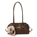 Borsa a spalla vintage marrone scuro con morsetto dorato e ciondolo a coniglio - Con Ciondolo / Marrone