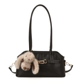 Borsa Boston nera classica da donna con cuciture bianche a contrasto e ciondolo a coniglio - Con Ciondolo / Nero