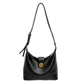 Secchiello classico in pelle nera con fibbia dorata e tracolla regolabile elegante - Nero