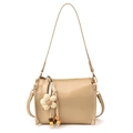 Elegant beige crossbody handbag with a stylish floral charm and leather finish - With Charm / Khaki