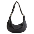 Sac hobo chic en similicuir noir avec bandoulière élégante en chaîne dorée et cuir - Noir