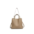 Borsa tote in pelle albicocca scuro con motivo litchi e tracolla lunga rimovibile - Grigio elefante
