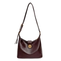 Borsa hobo vintage bordeaux scuro in pelle liscia con chiusura a scatto dorata - Borgogna