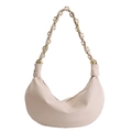 Sac bandoulière demi-lune beige avec chaîne en métal doré et fermeture éclair - Blanc