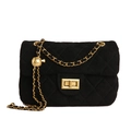 Schwarze Vintage-Wildleder-Umhängetasche mit Goldkette und verstellbarer Metallkugel - Schwarz