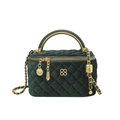 Deep green velvet crossbody bag with quilted pattern and gold chain strap handle - Green