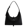 Chic black quilted hobo shoulder bag with adjustable strap and metal buckle detail - Black
