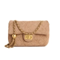 Braune gesteppte Wildledertasche mit Goldkette und verstellbarer Metallperle - Khaki