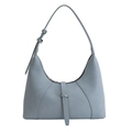 Chic light blue hobo shoulder bag with matte leather finish and silver ring detail - Blue