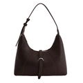 Borsa hobo marrone scuro minimalista con tracolla regolabile e fibbia in metallo argento - Marrone