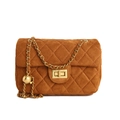 Braune Vintage-Stepptasche aus Mattleder mit Goldkette und verstellbarem Goldball - Braun