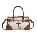 Retro cream woven tote bag with brown leather trim and metallic cross charm detail - Off White
