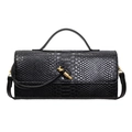 Elegant black snake-pattern leather handbag with a signature golden knot metal buckle - Black