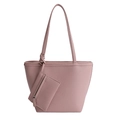 Pink pebbled leather tote bag with matching zipper pouch and long top handles - Pink