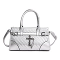 Silver woven crossbody bag with metallic finish and vintage cross charm pendant - Silver