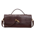 Dark brown snakeskin patterned handbag with gold knot buckle and slender strap - Brown